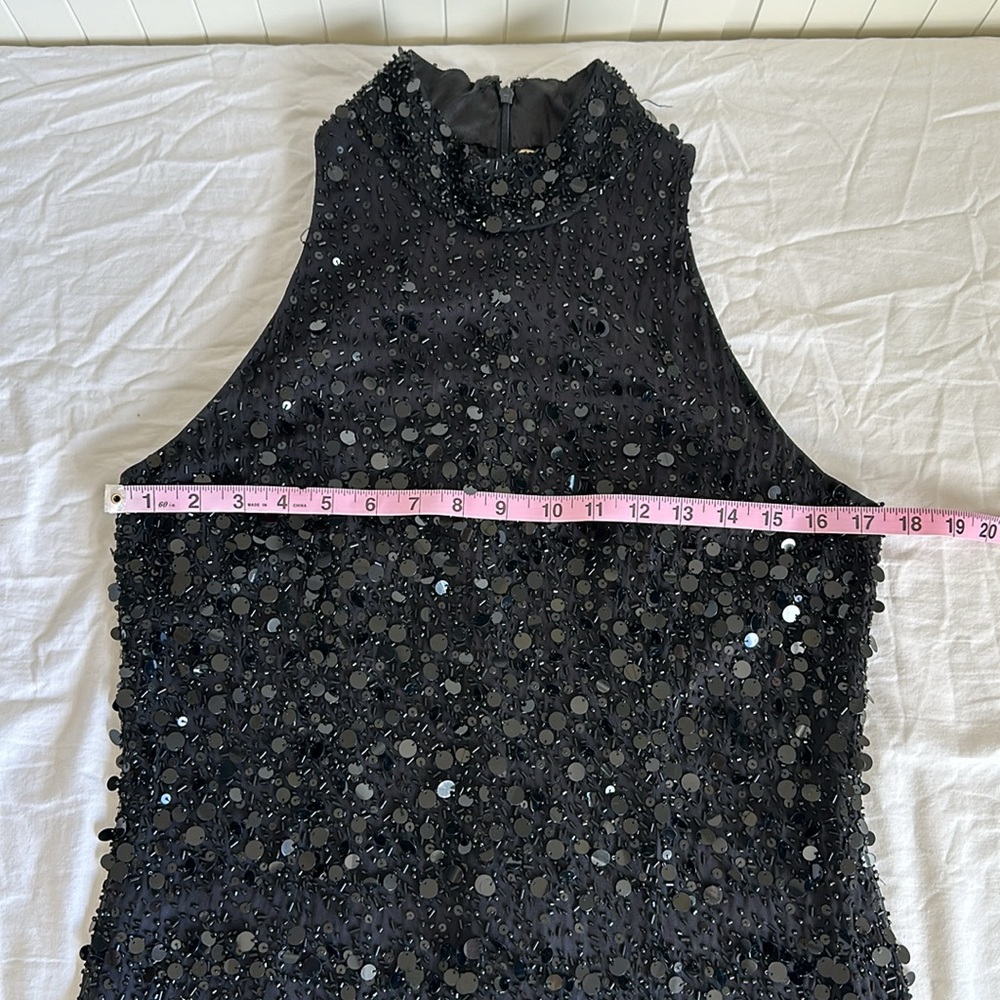 Bicici 100% Silk Sequin & Beaded Black Halter Mock Neck DiscoMini Cocktail Dress - Picture 12 of 14